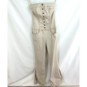 Vintage Hot Kiss Small Tan Strapless Jumpsuit 90s Y2K Snaps Khaki Beige Stretchy